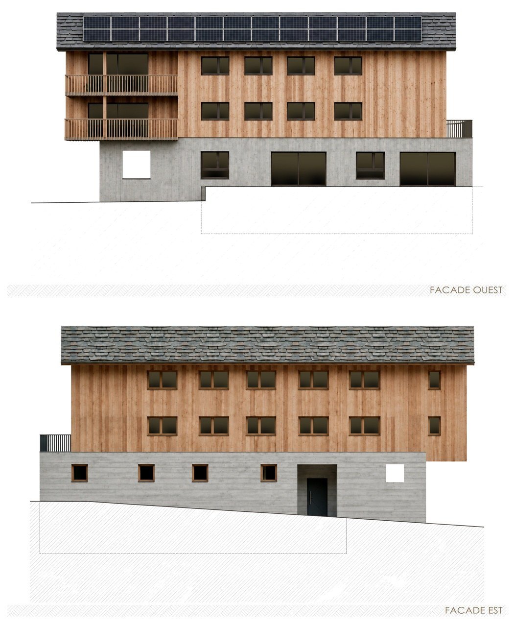 Façades ouest et est de la résidence.